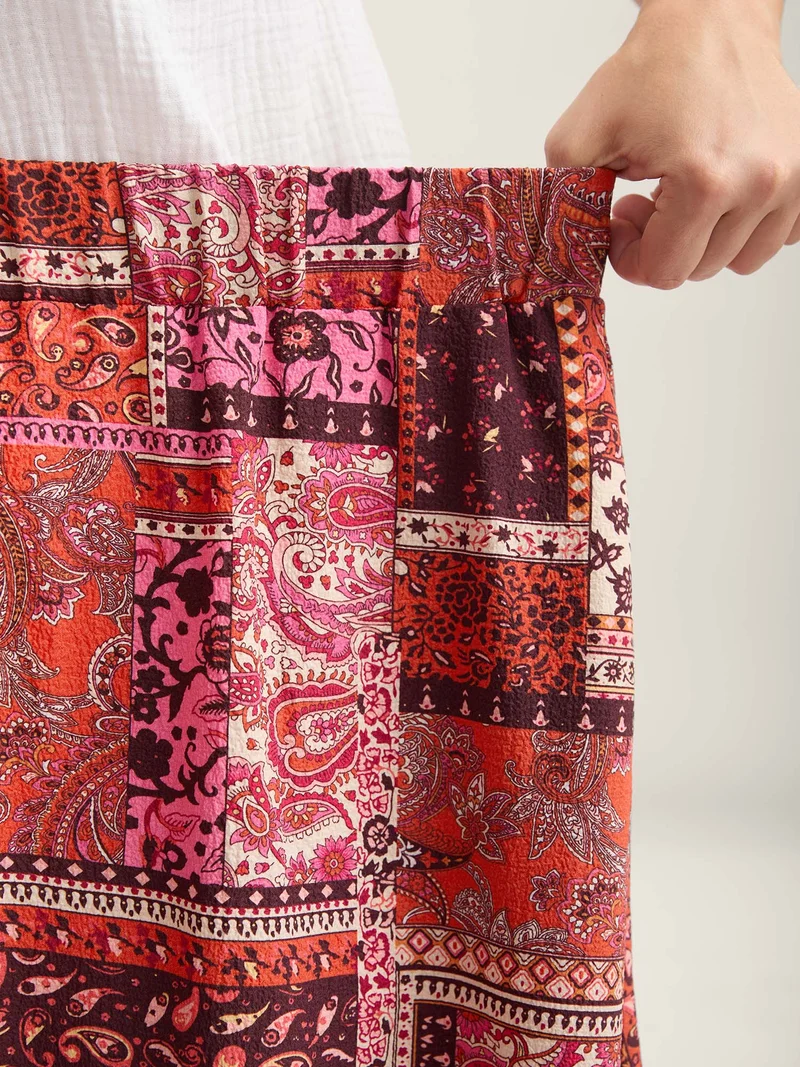 Geometric Collage Waist-Tie Maxi Skirt