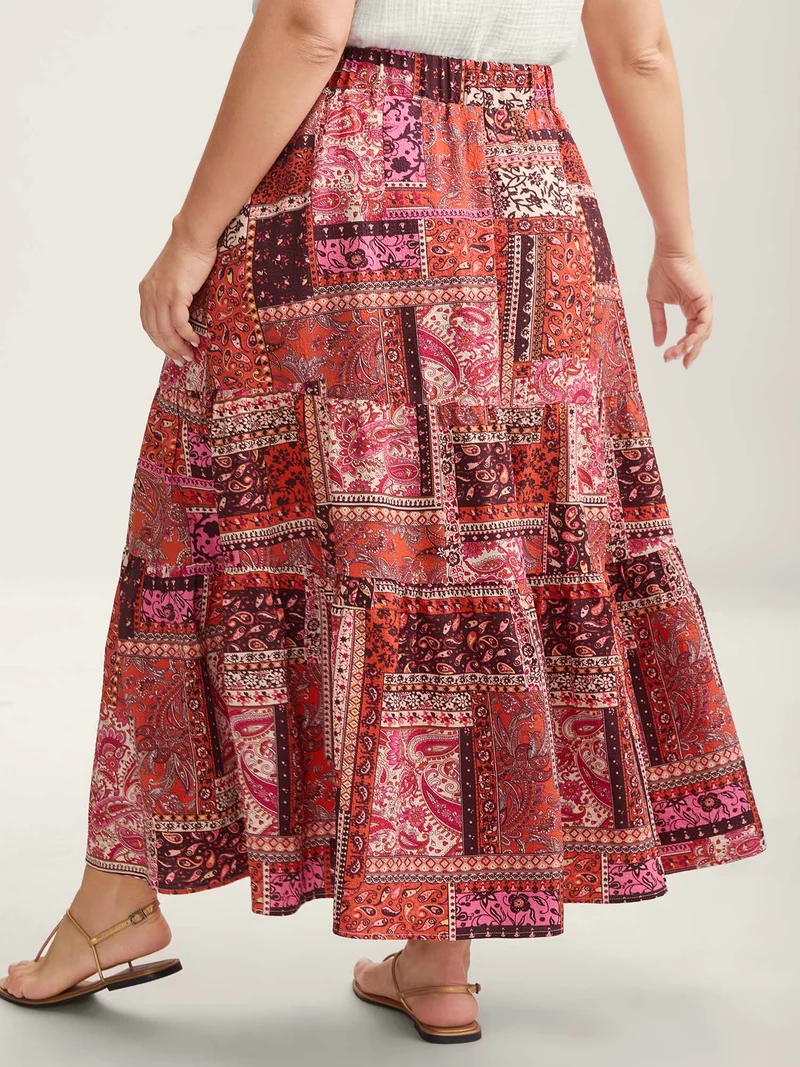Geometric Collage Waist-Tie Maxi Skirt