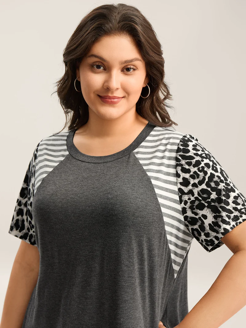 Leopard Stripes Raglan Sleeve T-Shirt