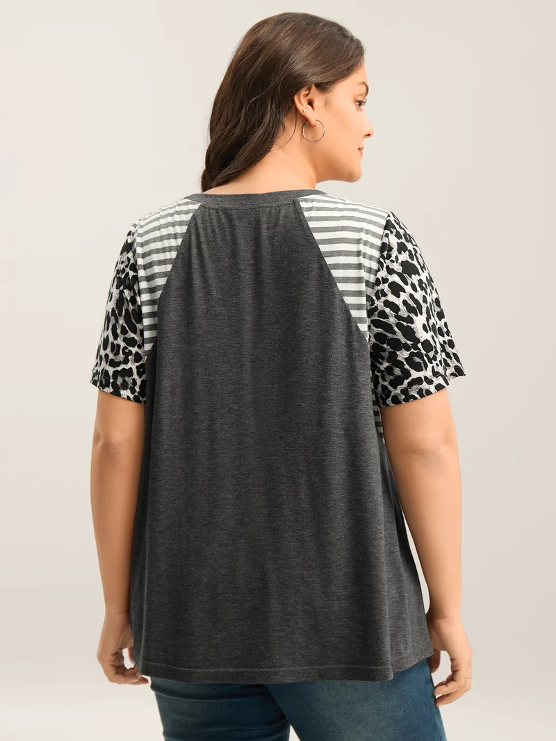 Leopard Stripes Raglan Sleeve T-Shirt