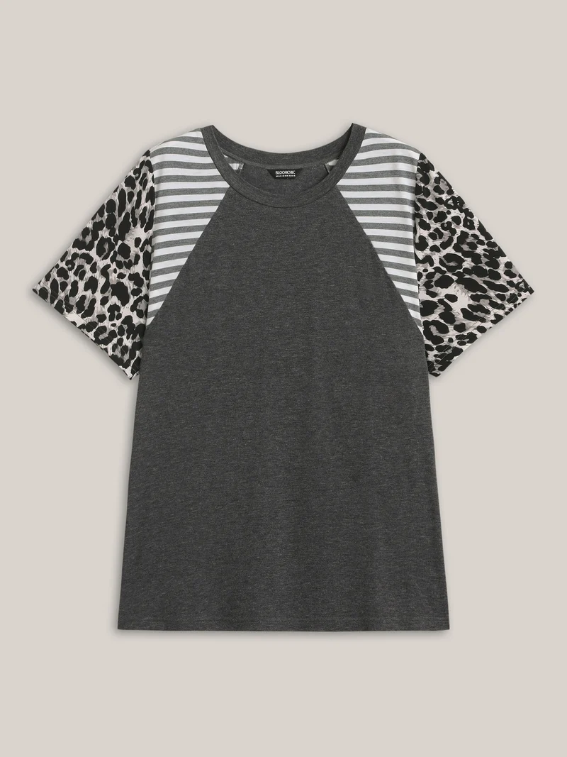 Leopard Stripes Raglan Sleeve T-Shirt
