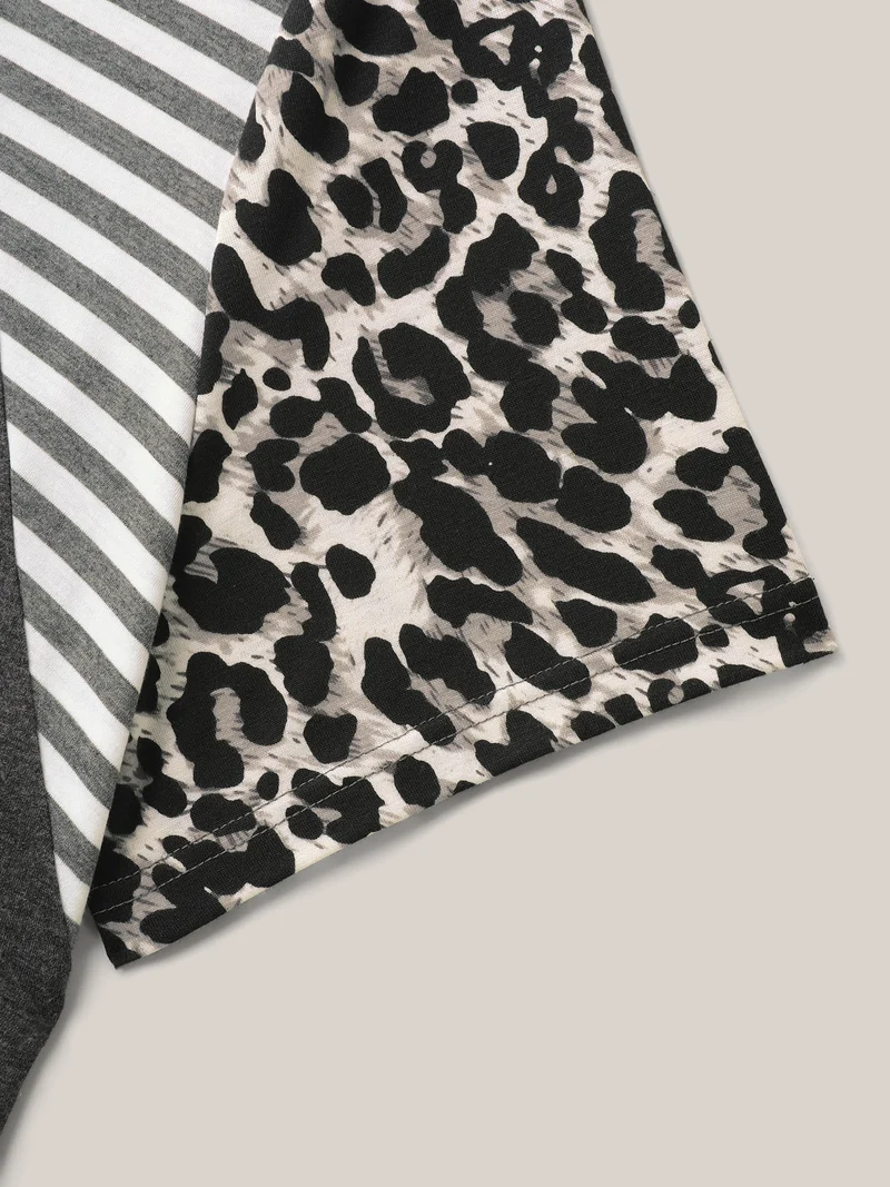 Leopard Stripes Raglan Sleeve T-Shirt