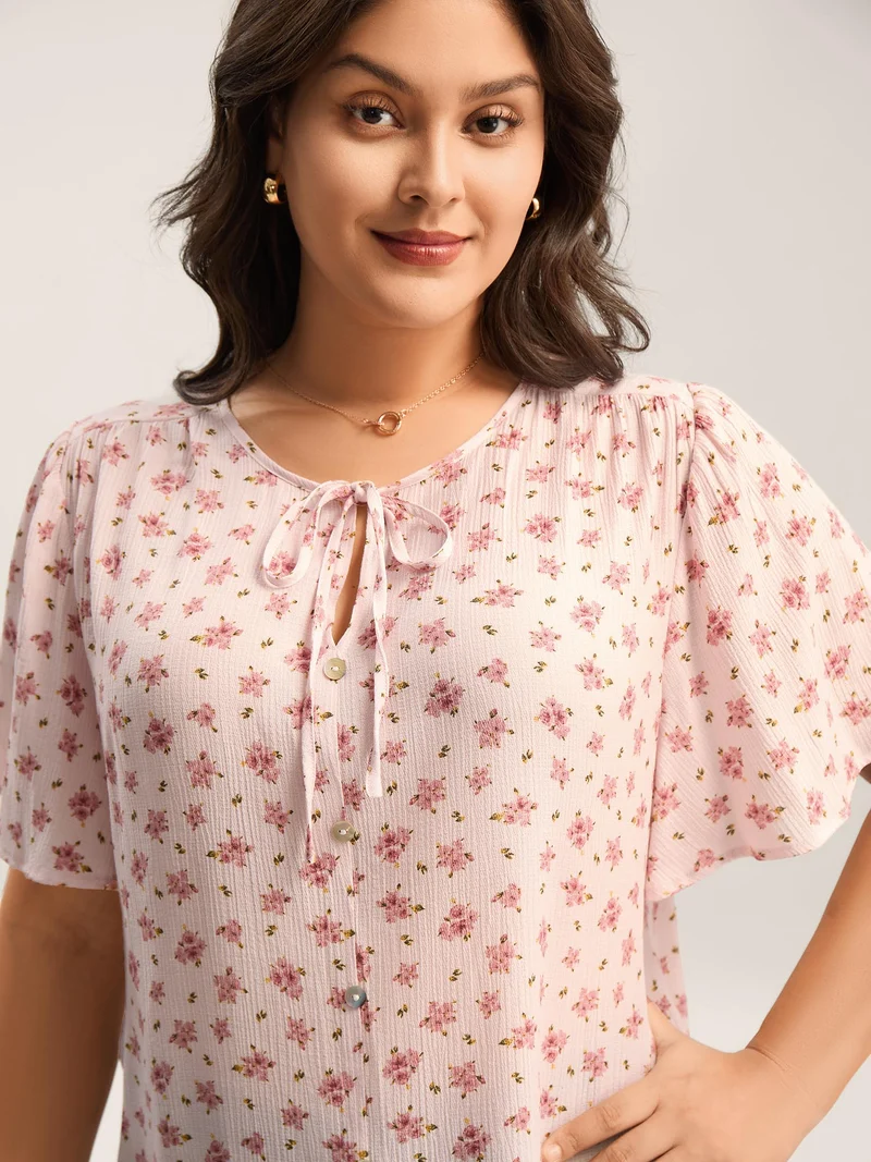 Blushing Floral Print Button Detail Blouse