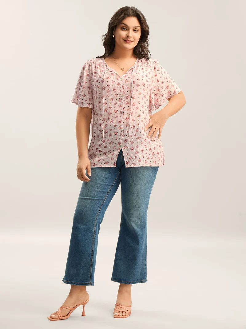 Blushing Floral Print Button Detail Blouse