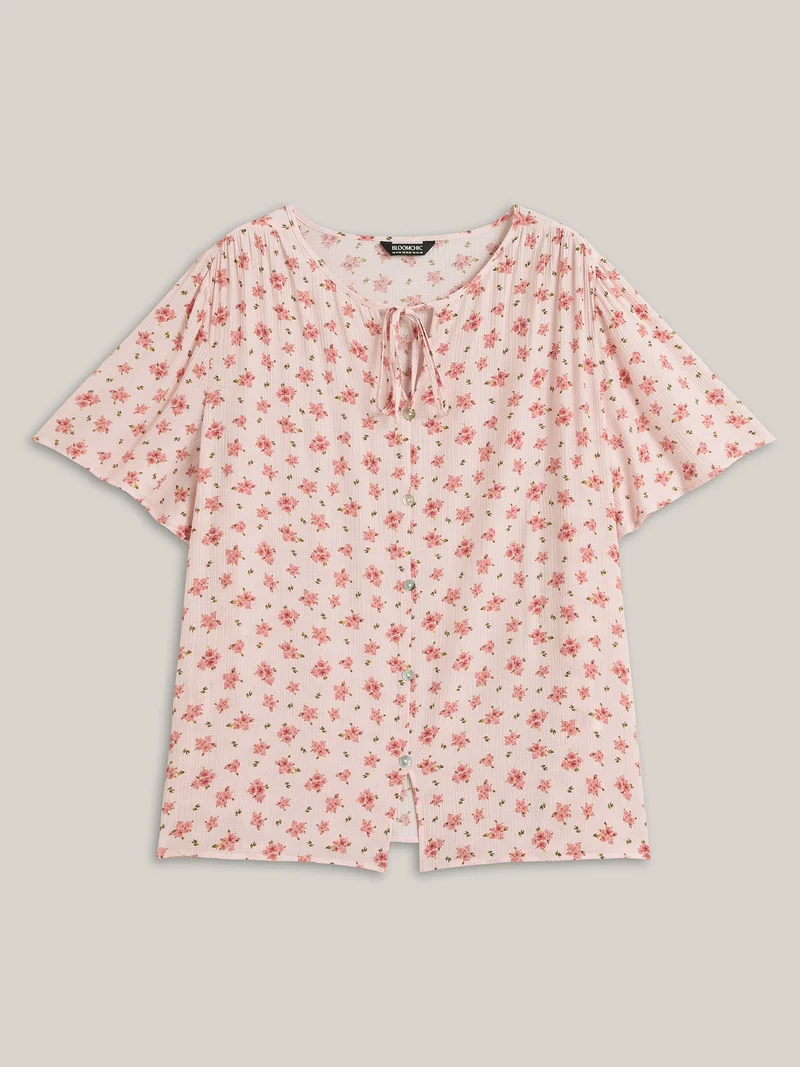 Blushing Floral Print Button Detail Blouse