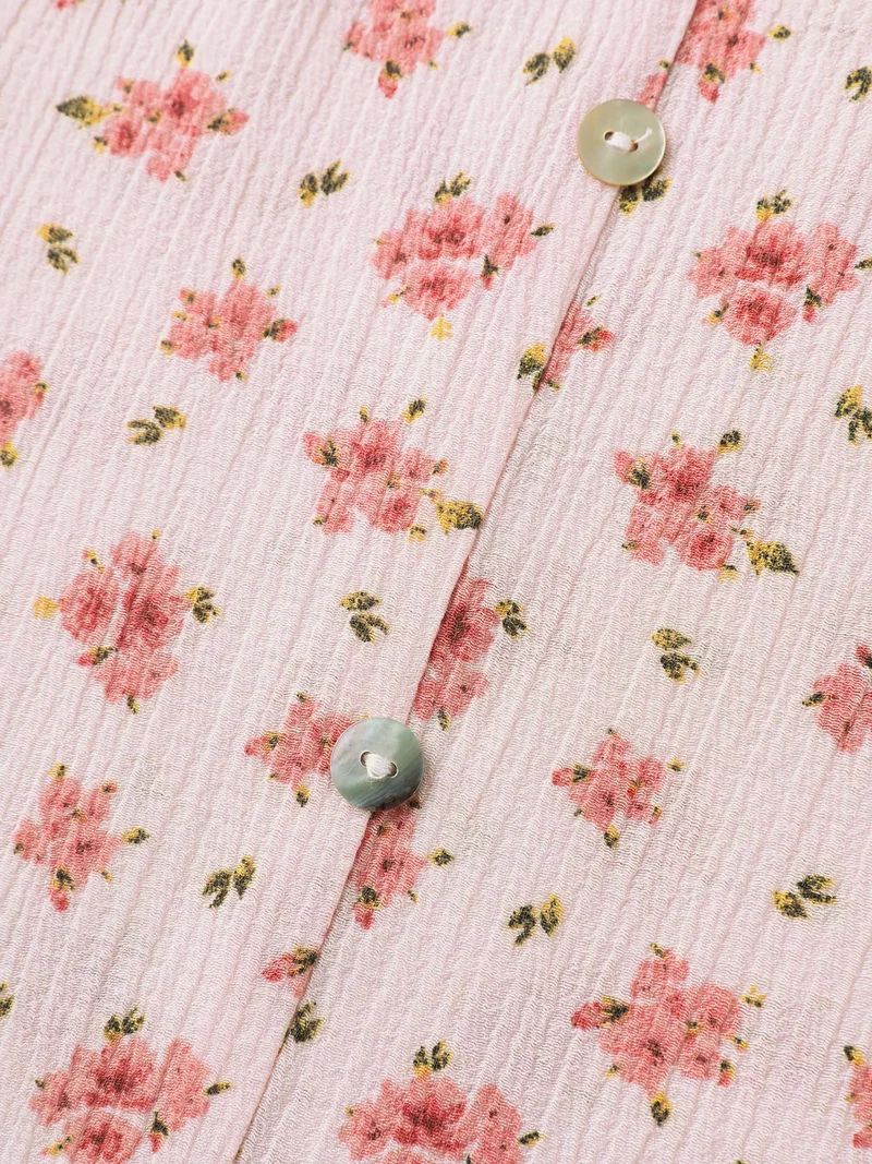 Blushing Floral Print Button Detail Blouse