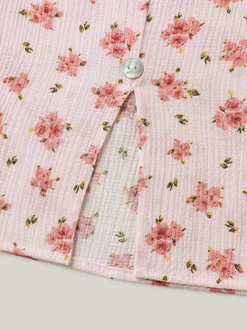 Blushing Floral Print Button Detail Blouse
