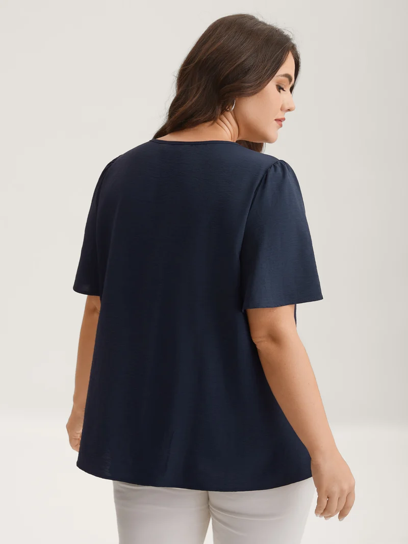 Toothpick Pleated Neck Tie Solid Blouse