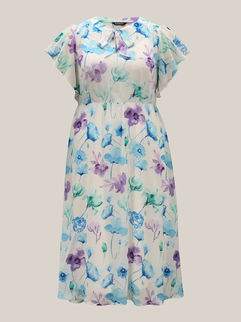 Breezy Floral Stretchy Waist Sheer Midi Dress
