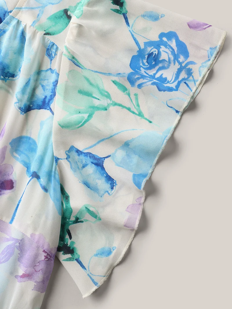 Breezy Floral Stretchy Waist Sheer Midi Dress