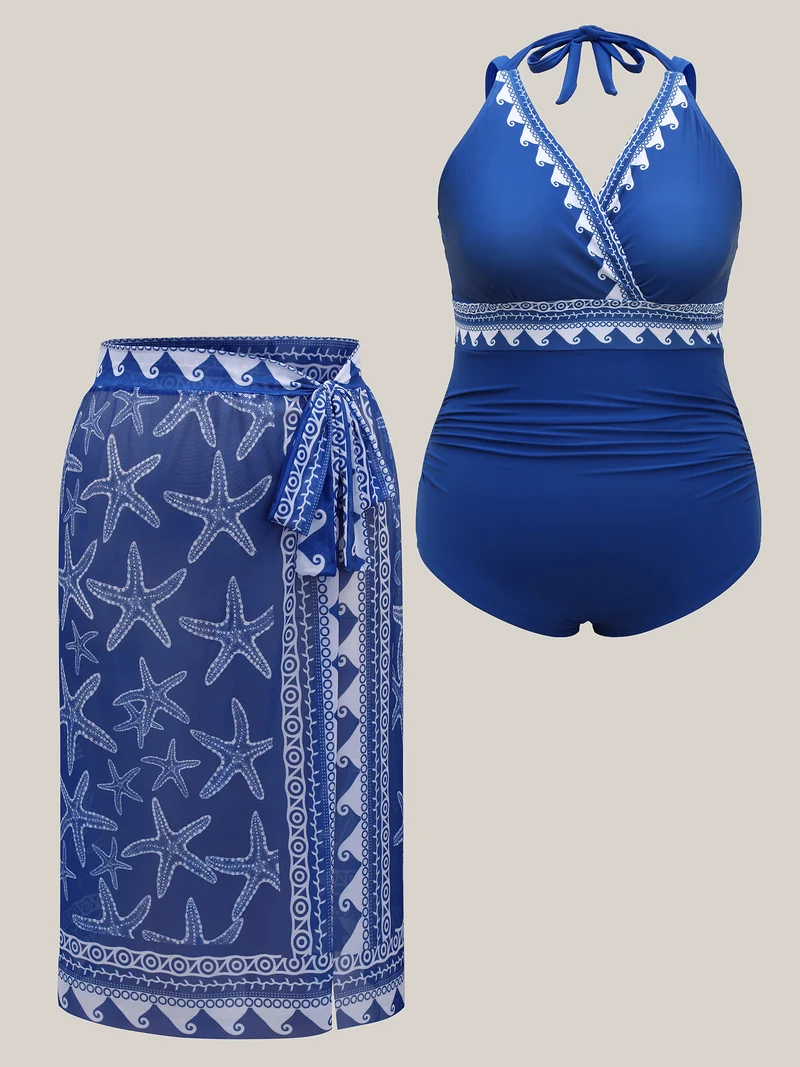 Two-Piece Ocean Print Swimsuit