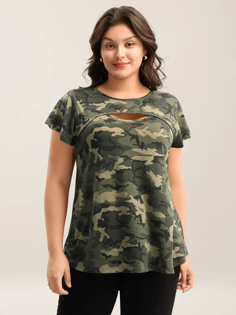 Camouflage Print Round Neck T-Shirt