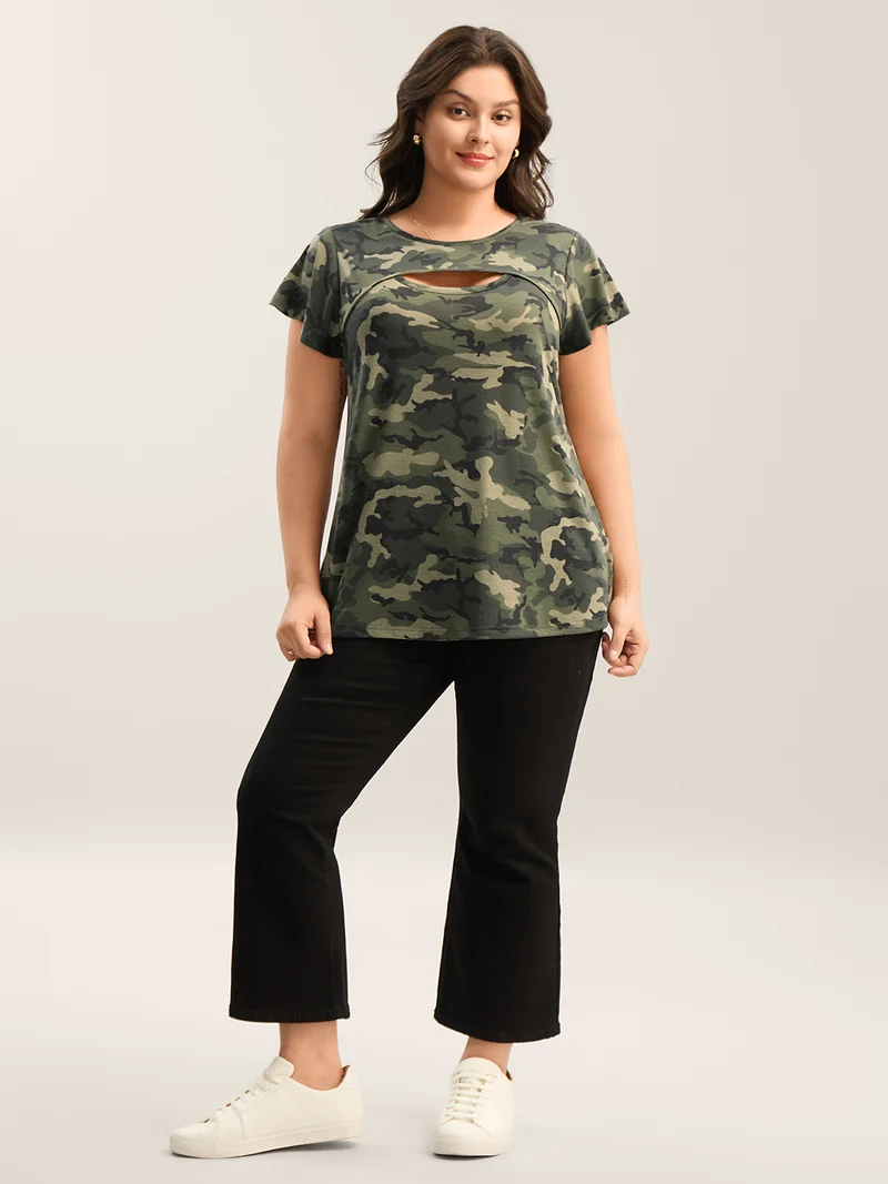 Camouflage Print Round Neck T-Shirt