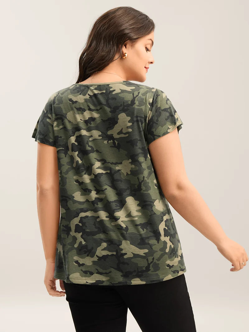Camouflage Print Round Neck T-Shirt