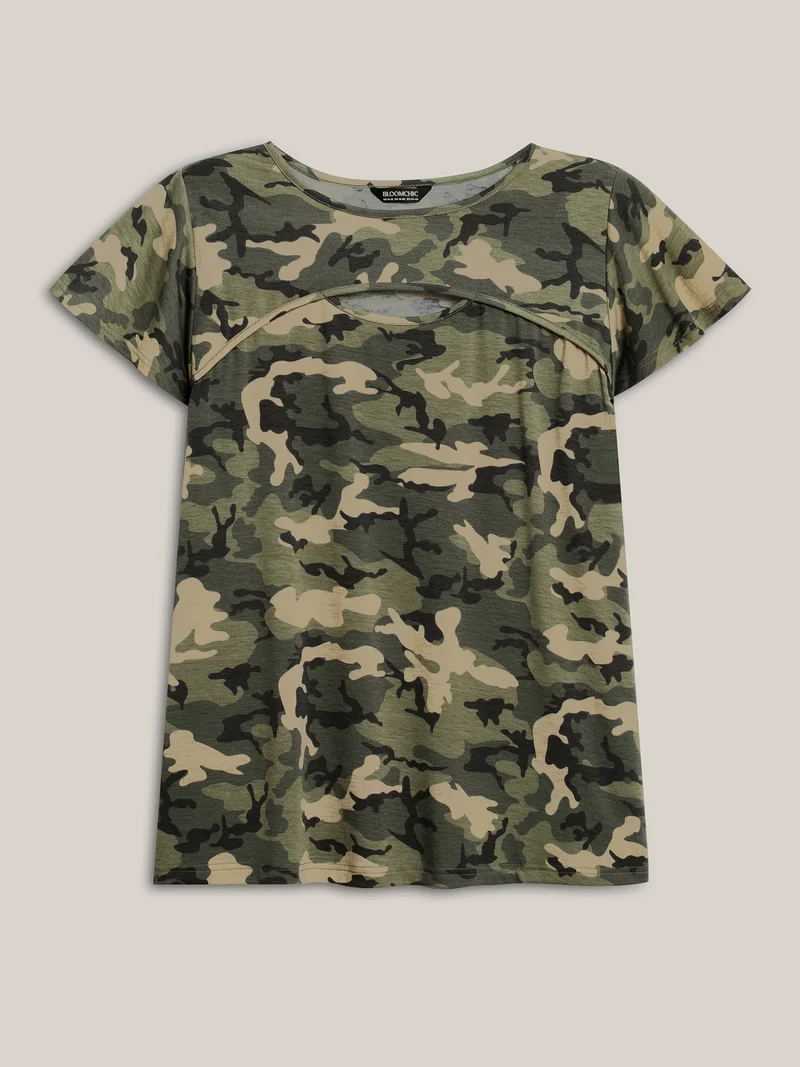 Camouflage Print Round Neck T-Shirt