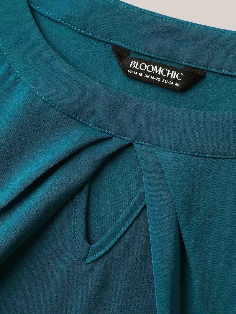 Flared Sleeve Keyhole Solid Blouse