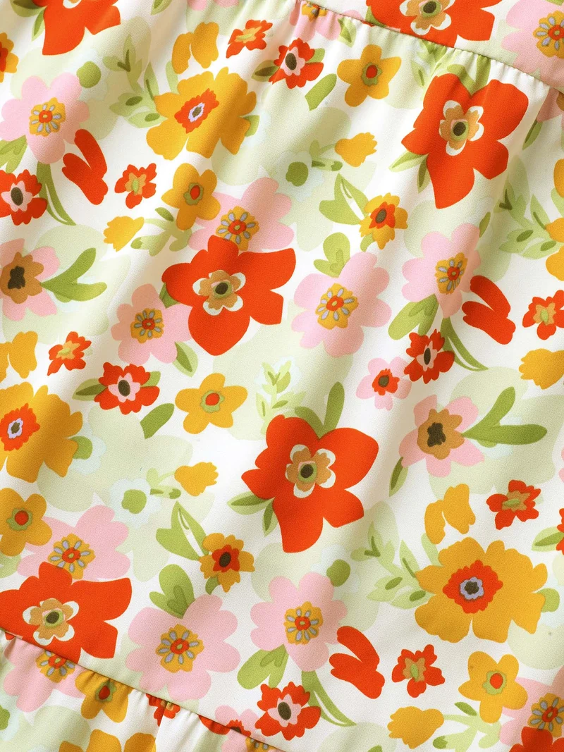 Floral Garden Stretchy Waist Shirred Midi Dress