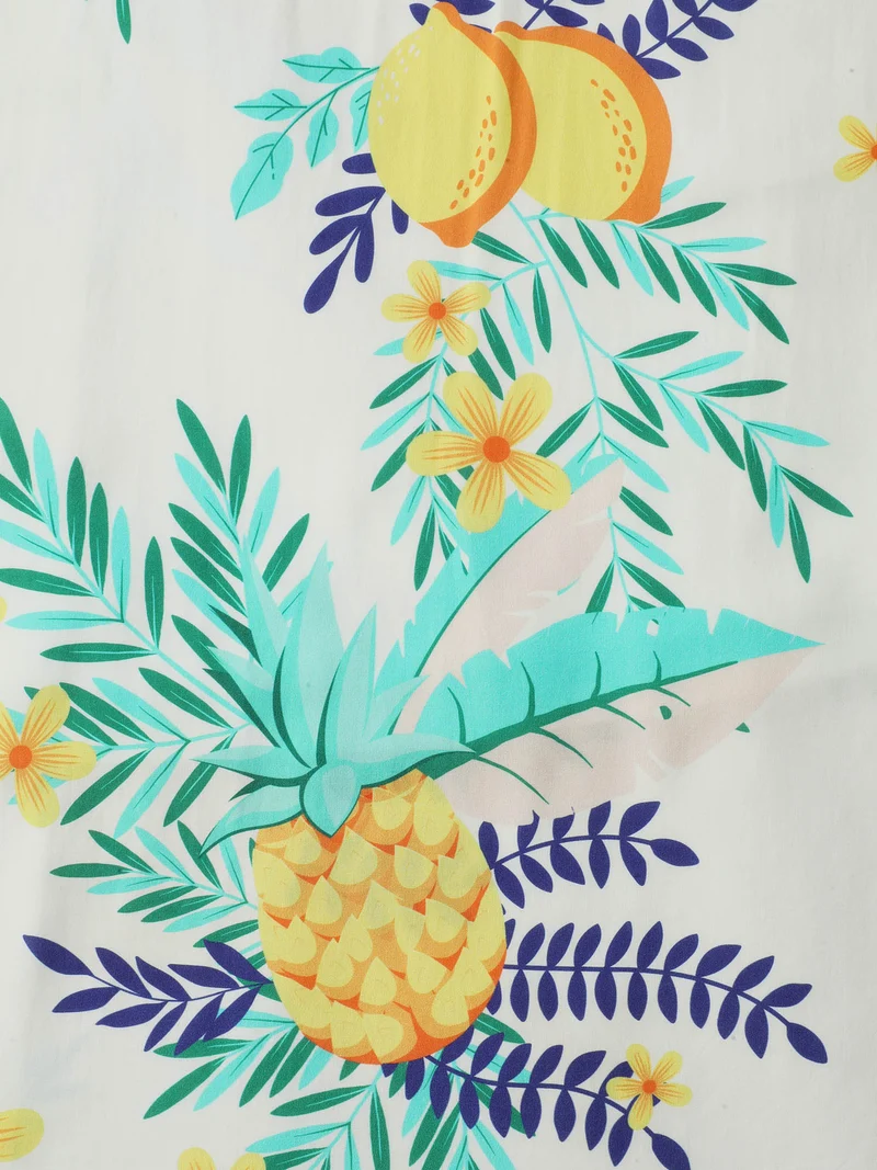Rayon Fruit Print Collar Pockets Midi Dress