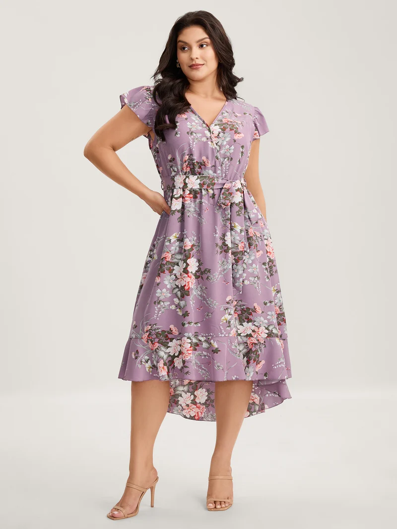 Midnight Blooms Wrap A-Line Midi Dress