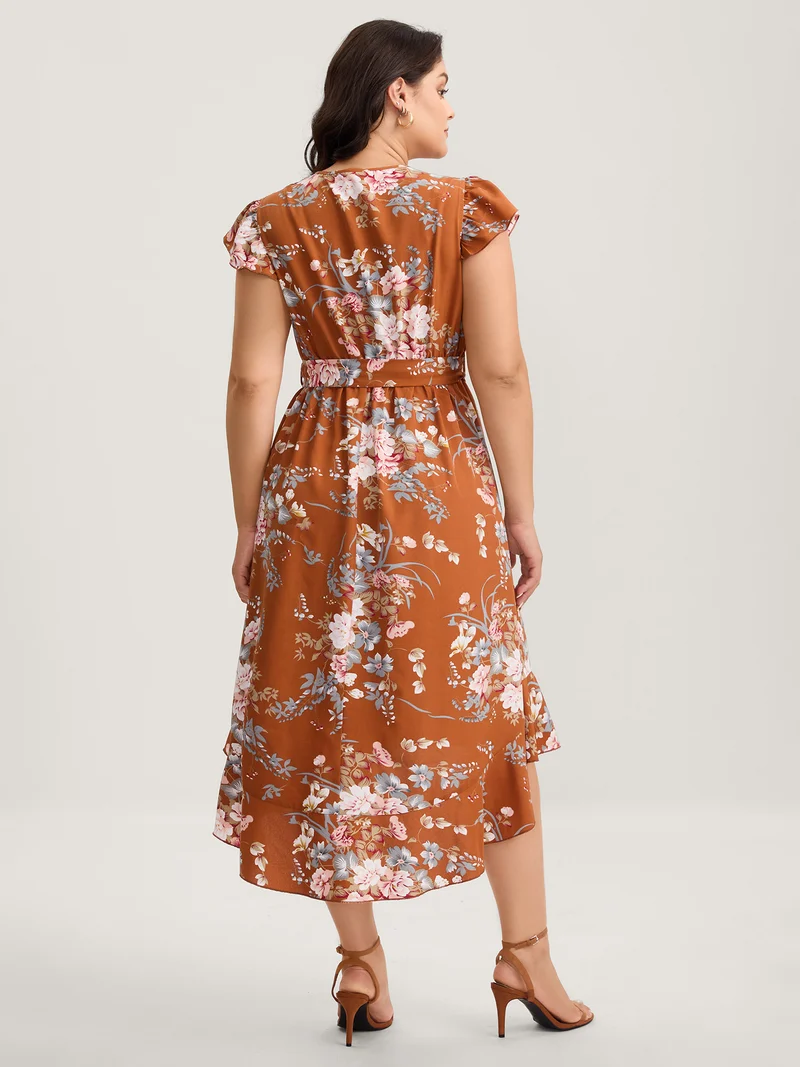 Midnight Blooms Wrap A-Line Midi Dress