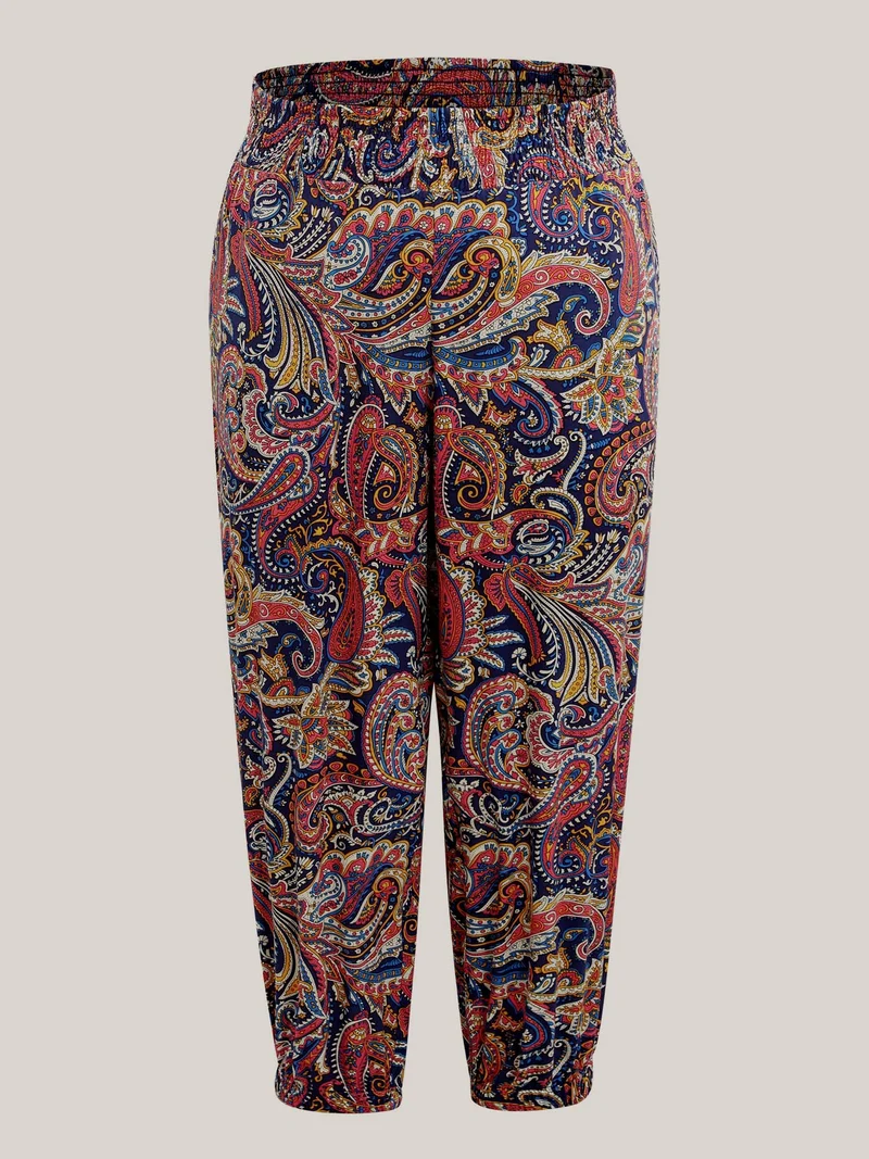 Paisley Print Shirred Waist Jogger Pants