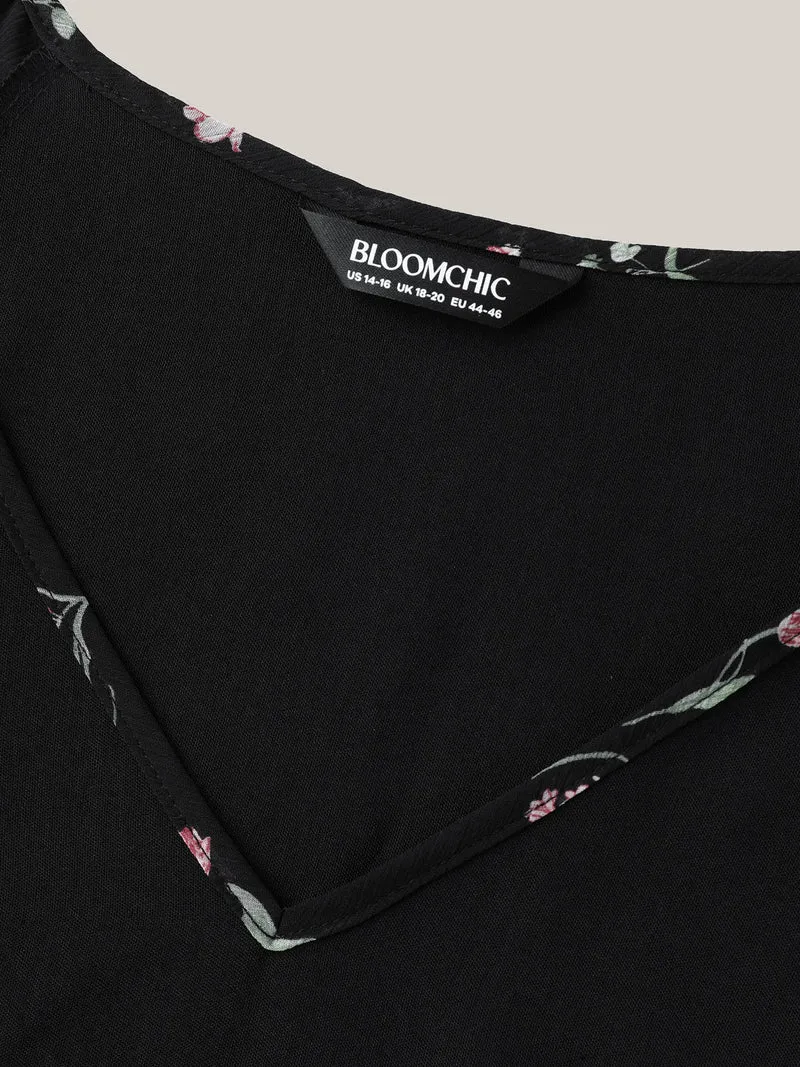 Floral Layered Sleeve Solid Blouse