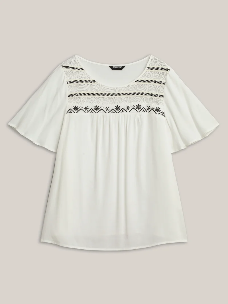 Stretchy Boho Neck Cut-Out Blouse