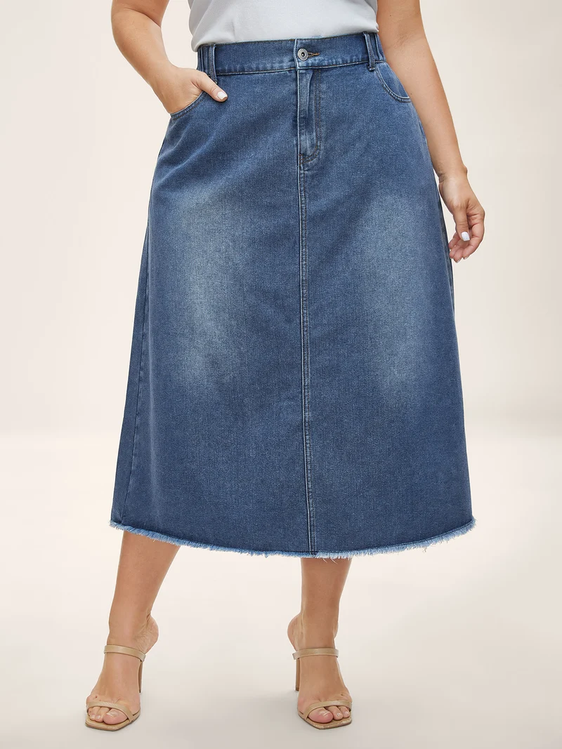 A-Line Classic Midi Denim Skirt