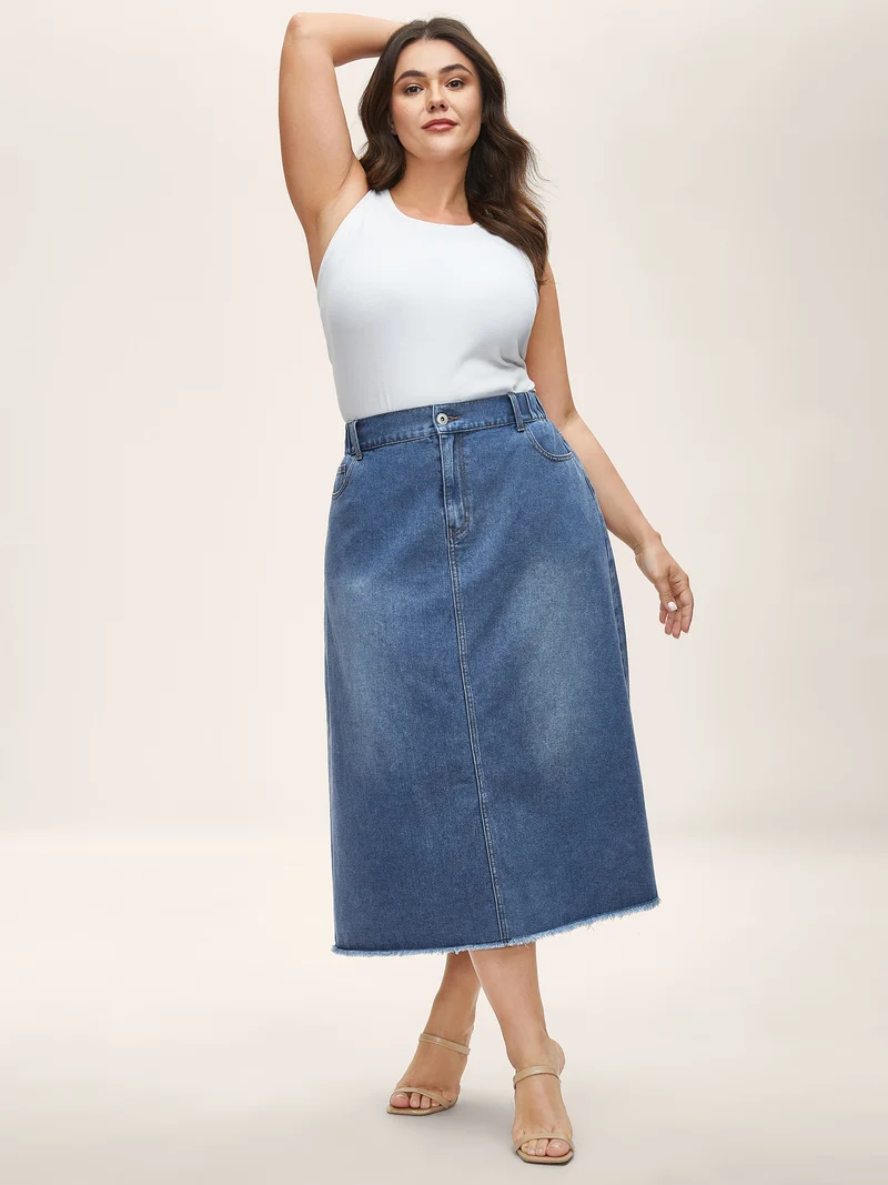 A-Line Classic Midi Denim Skirt