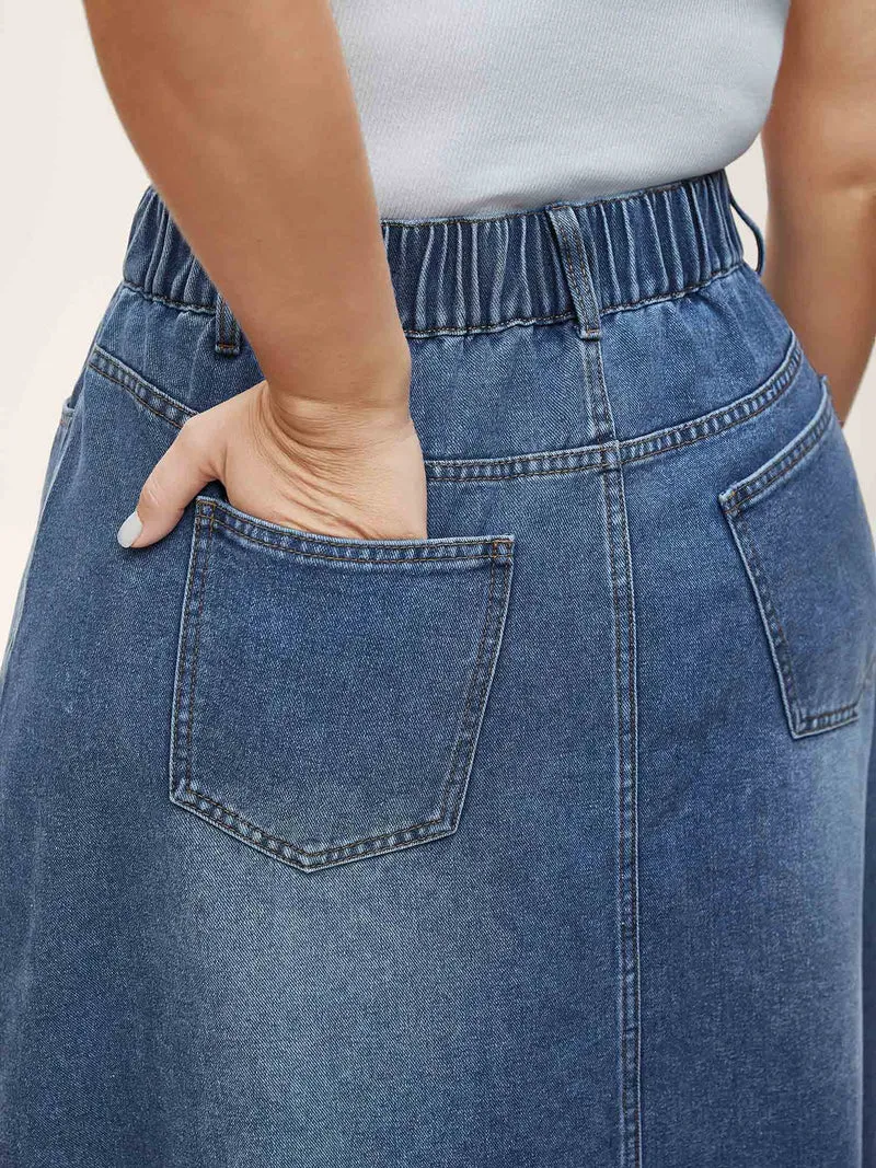 A-Line Classic Midi Denim Skirt