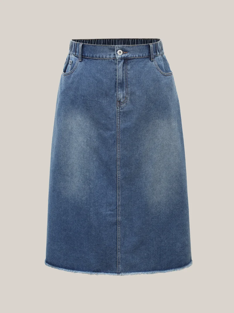 A-Line Classic Midi Denim Skirt