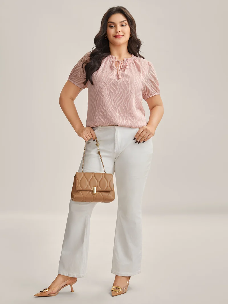 Textured Ruffled Neck A-Line Blouse