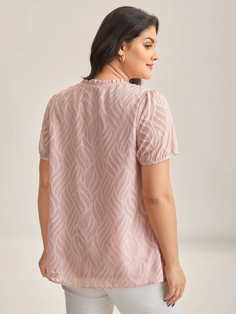 Textured Ruffled Neck A-Line Blouse