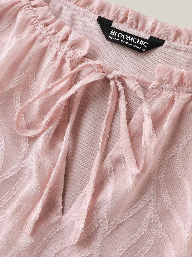 Textured Ruffled Neck A-Line Blouse