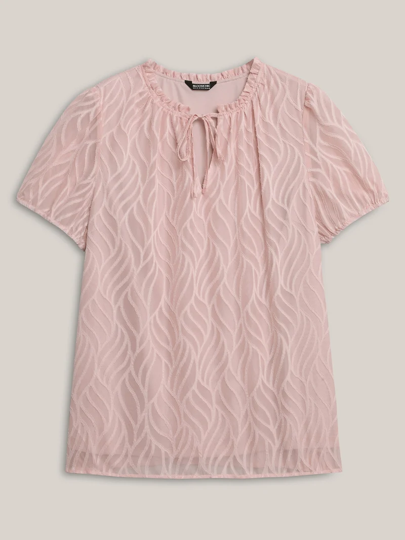 Textured Ruffled Neck A-Line Blouse