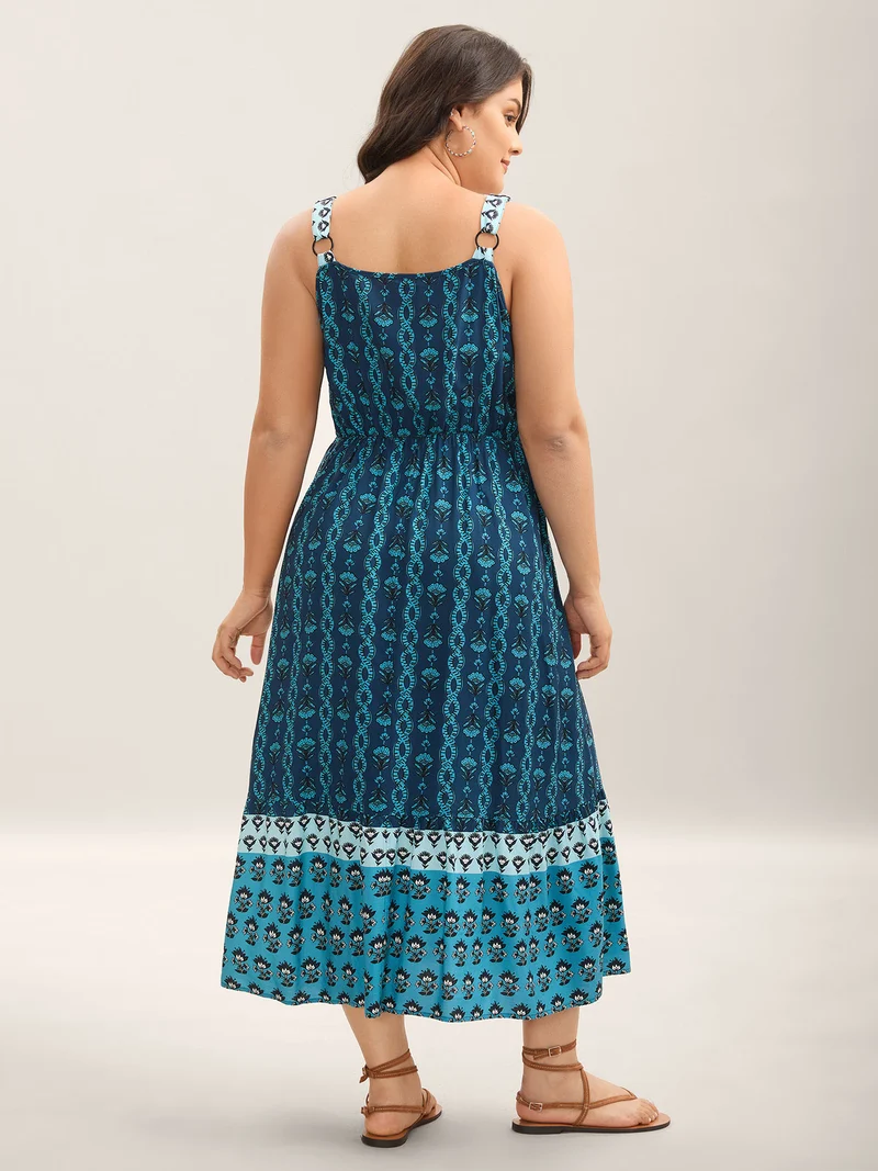 Rayon Geometric Print Pockets Maxi Dress