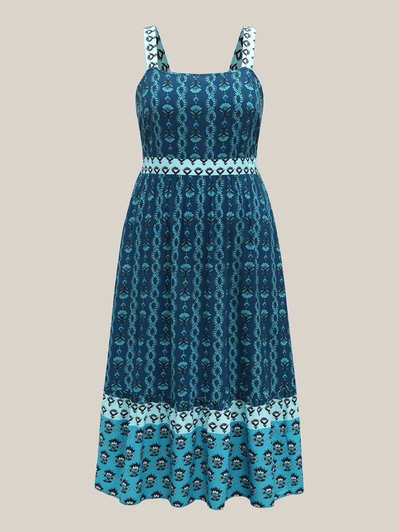 Rayon Geometric Print Pockets Maxi Dress