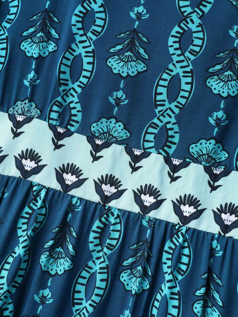 Rayon Geometric Print Pockets Maxi Dress