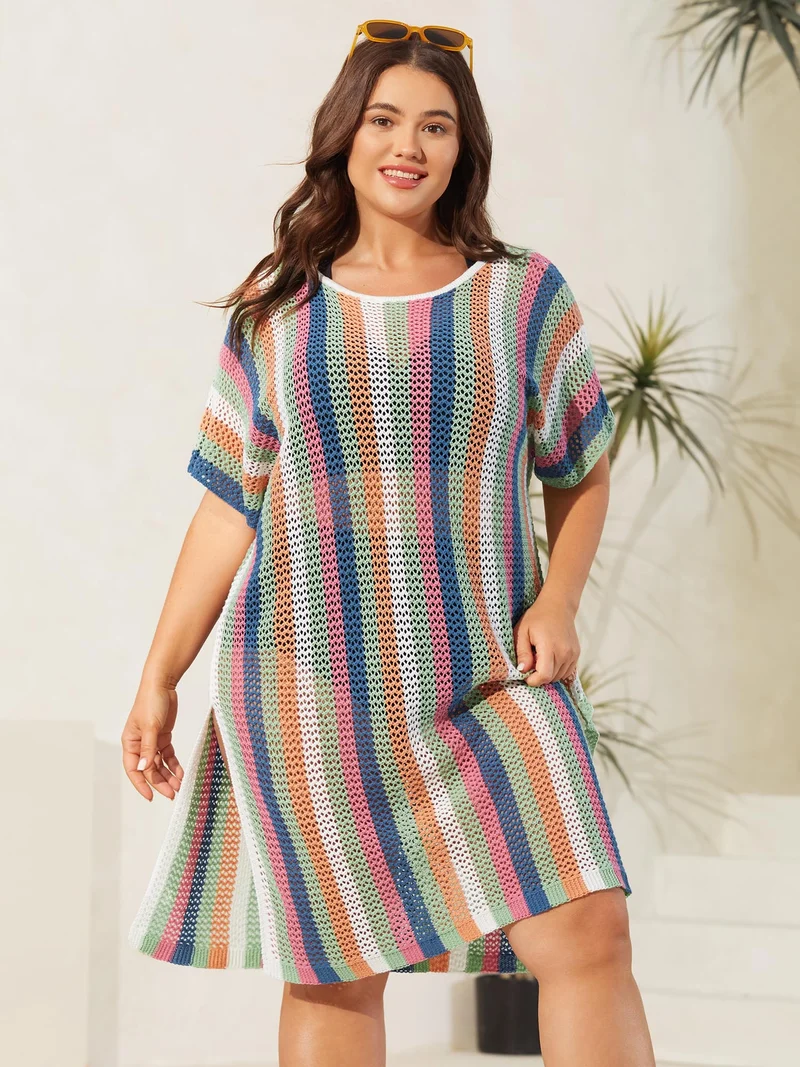 Textured Cut-Out Colorful Swim Cover-Up