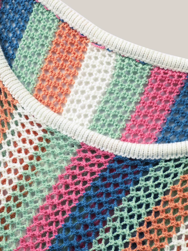 Textured Cut-Out Colorful Swim Cover-Up