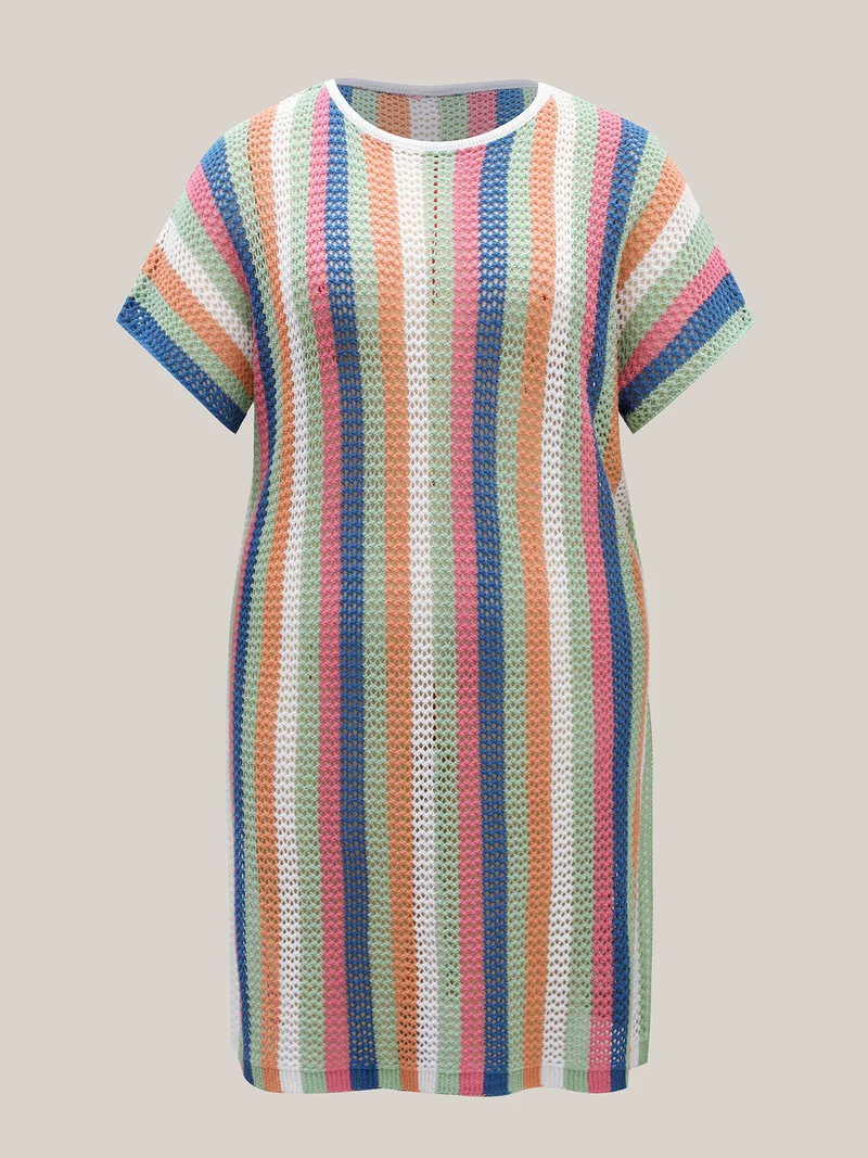 Textured Cut-Out Colorful Swim Cover-Up