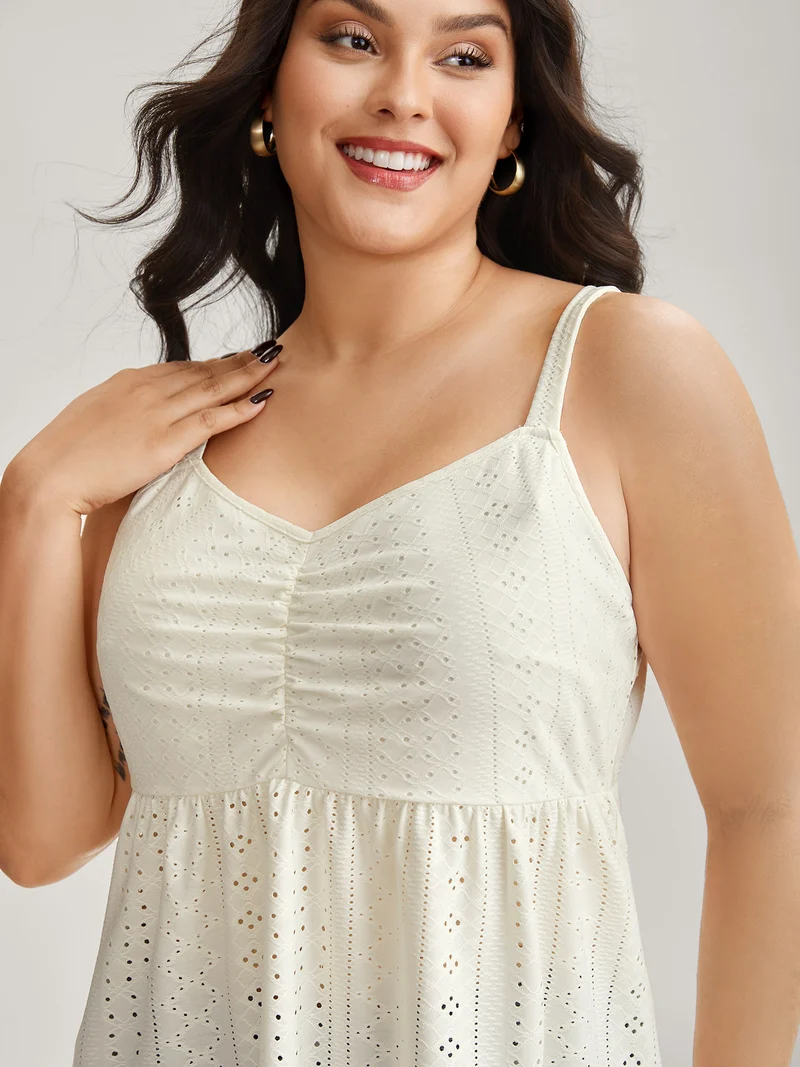 Eyelet Trim Ruched Tank Top