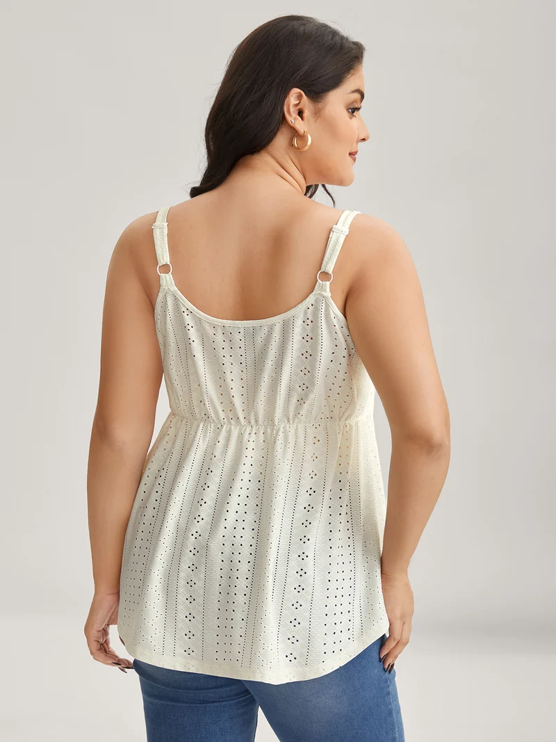Eyelet Trim Ruched Tank Top