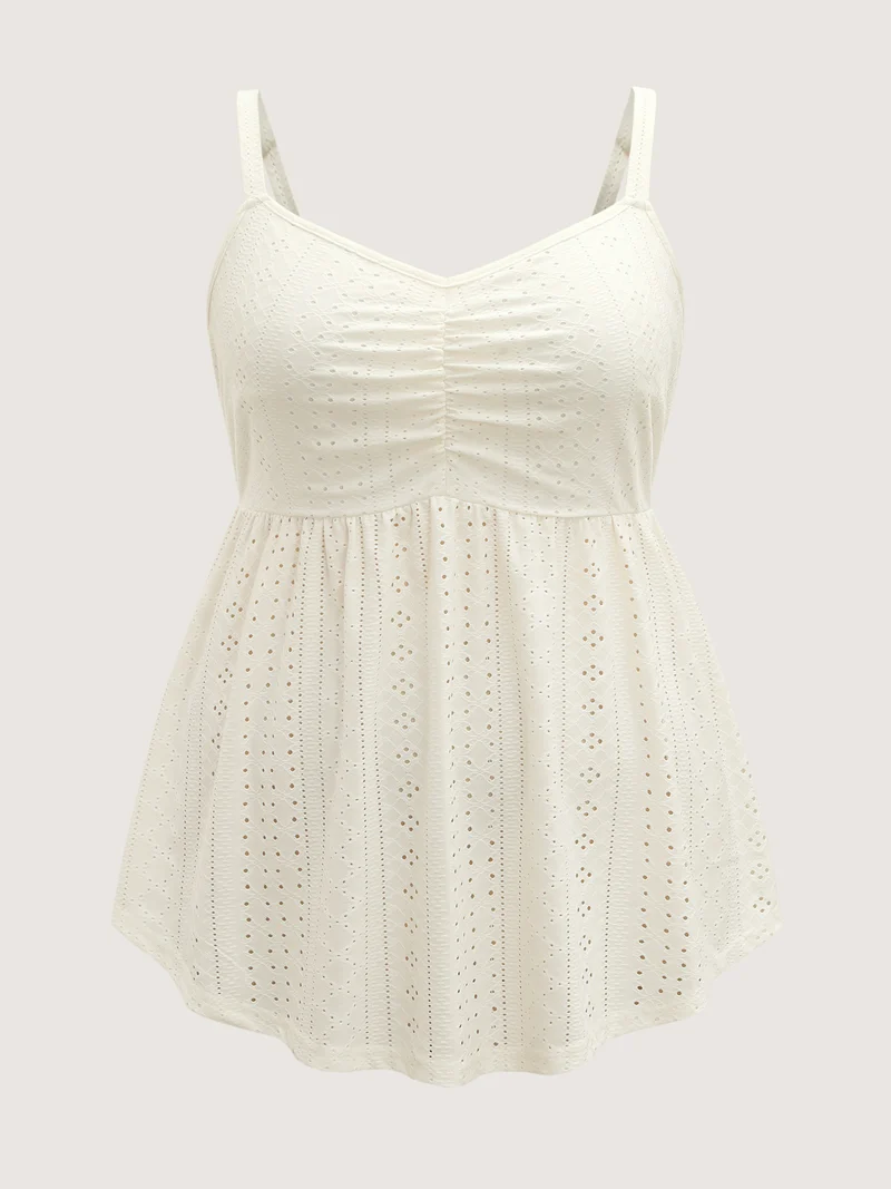 Eyelet Trim Ruched Tank Top