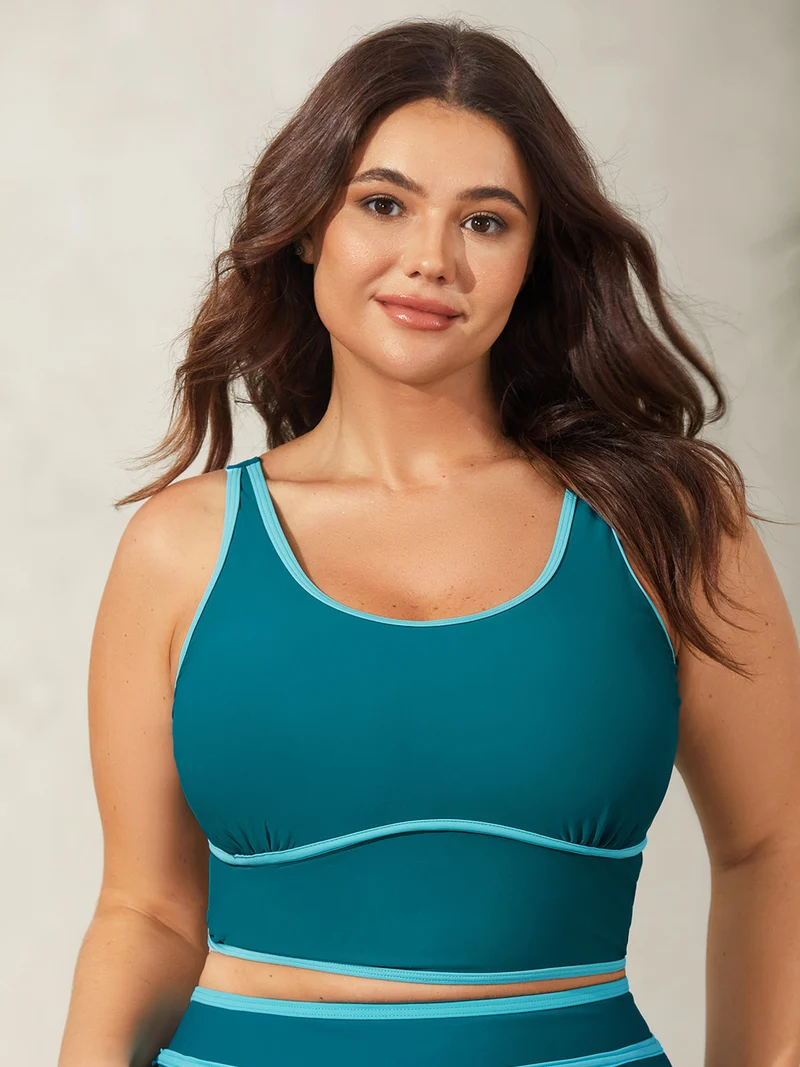 Color Contrast Scoop Neck Swim Top