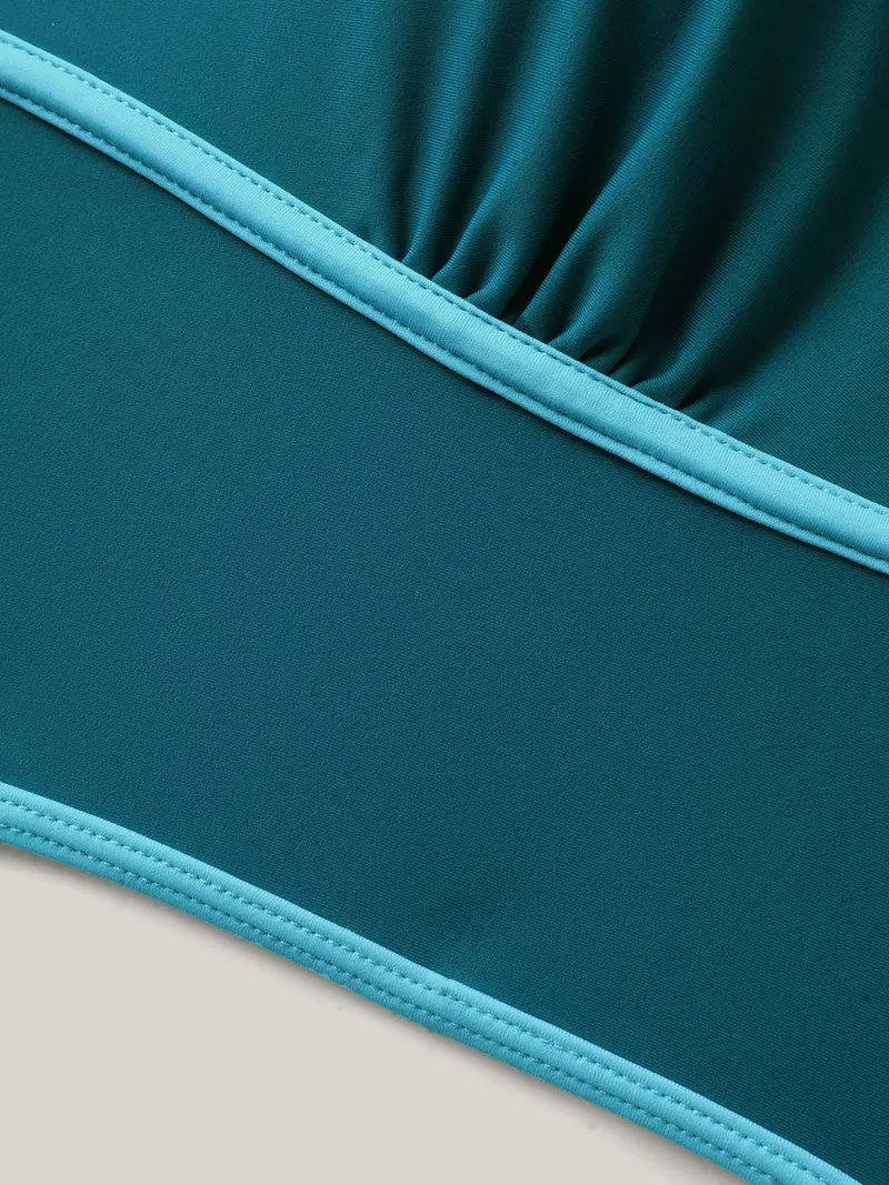 Color Contrast Scoop Neck Swim Top