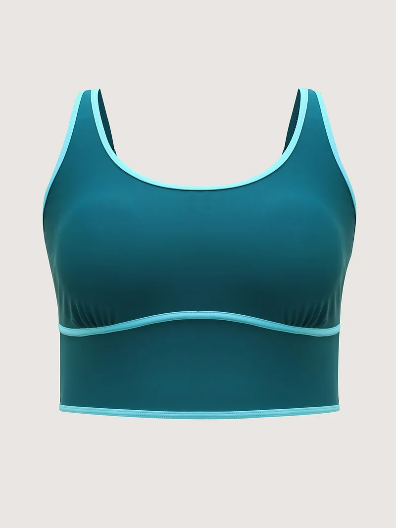 Color Contrast Scoop Neck Swim Top