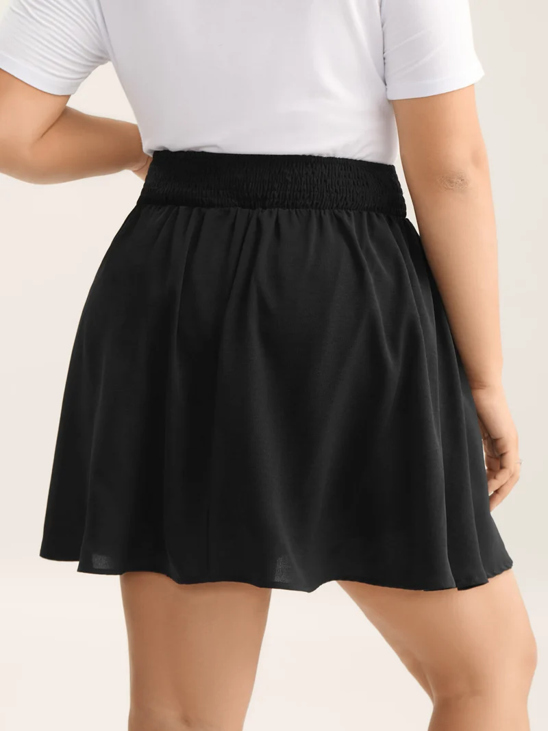 Shirred Waist Pockets Flowy Mini Skirt