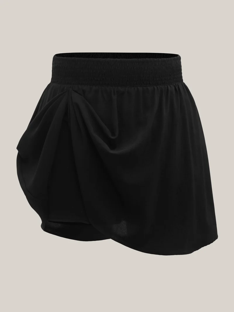Shirred Waist Pockets Flowy Mini Skirt