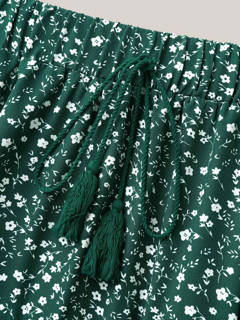 Ditsy Floral Print Tiered Tied Maxi Skirt